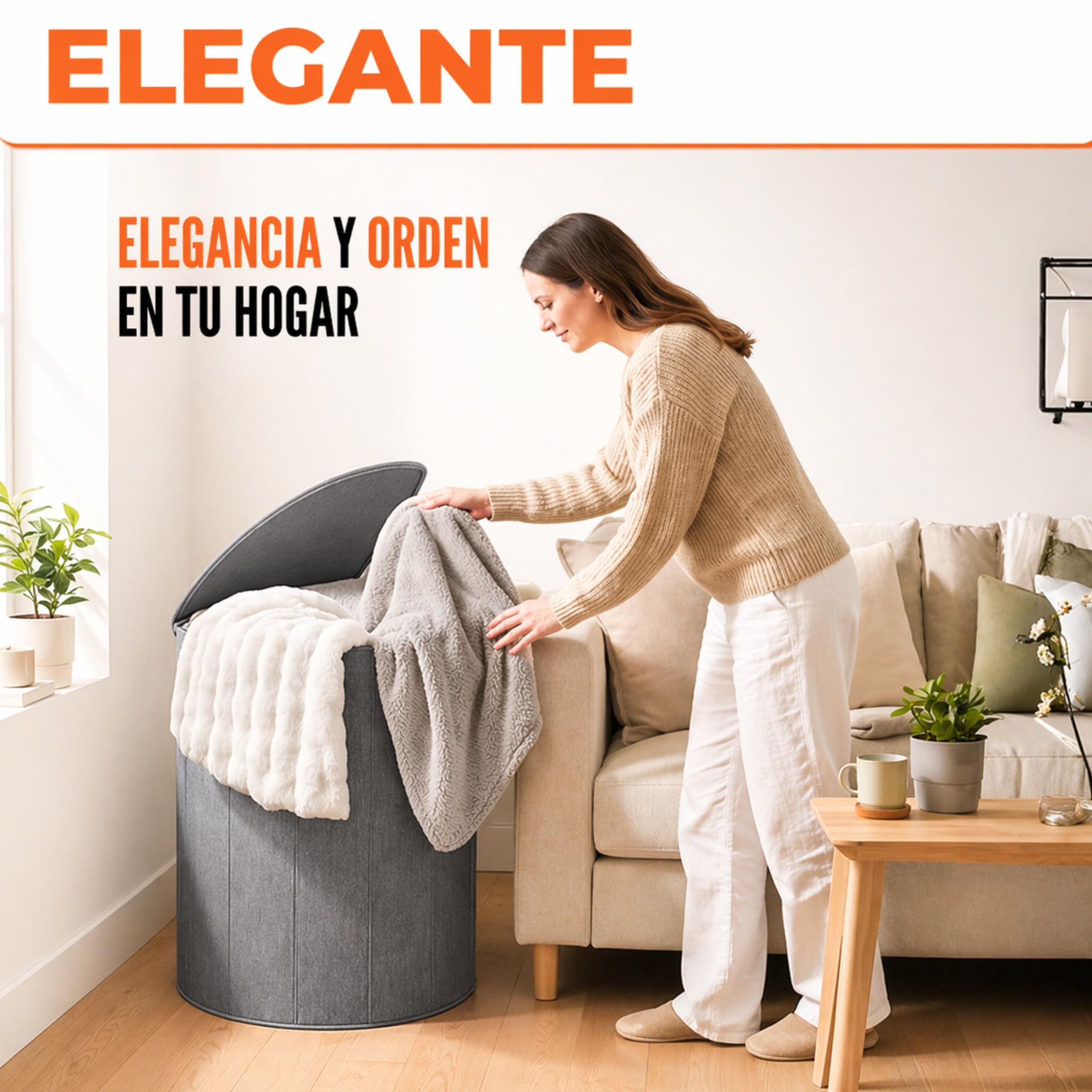 Cesta plegable ropa sucia 60x40x40 cm tela gruesa Lino 600d gris