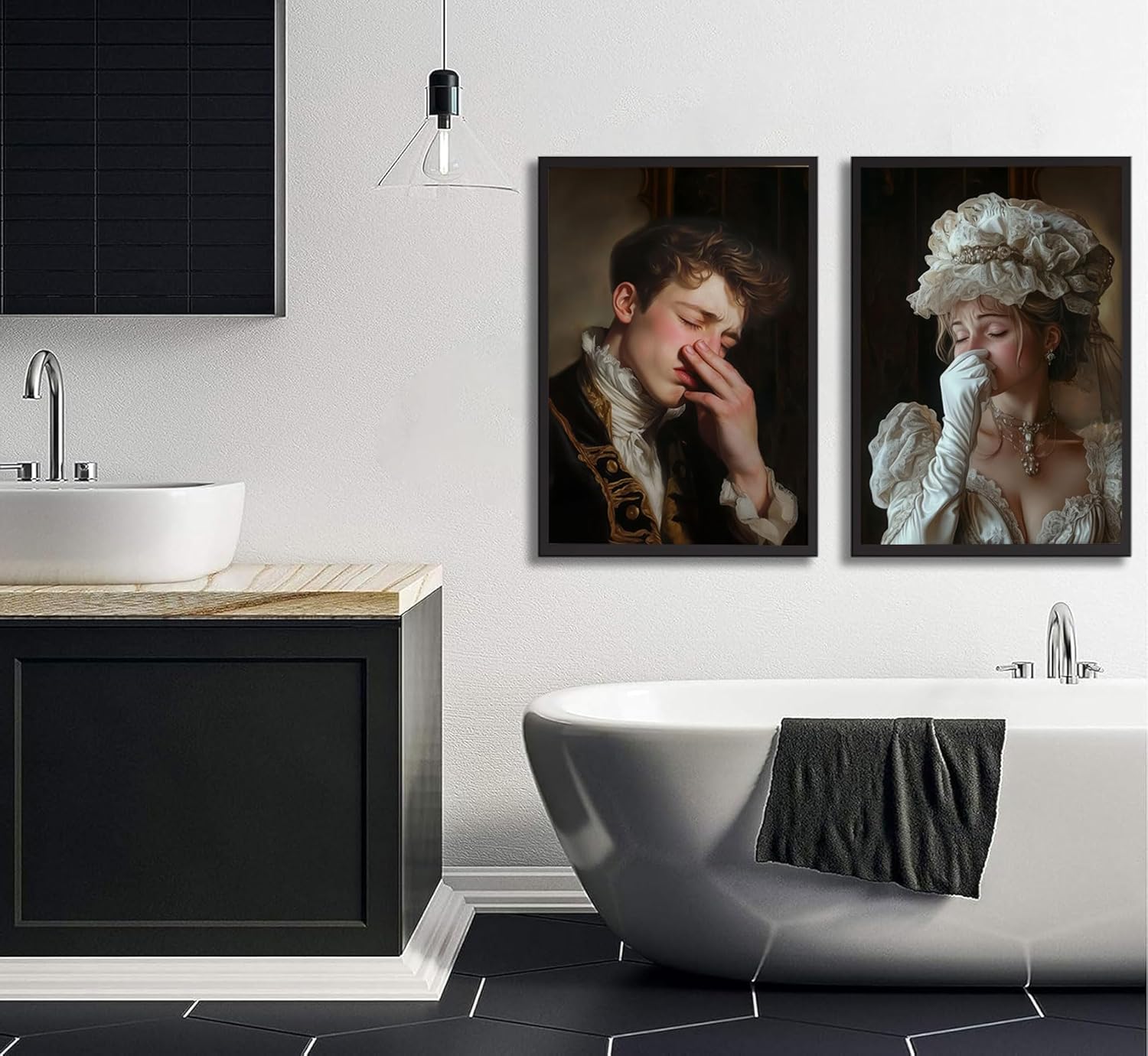 GKQNMU 2pcs Funny Bathroom Portraits Canvas Wall Art Toilet Unpleasant Odor Pinching Nose Prints Posters Vintage Humor Restroom Wall Decor Pictures for Toilet Bathroom Artwork Decoration Unframed - Image 4