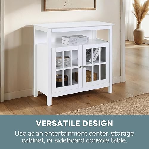 Miniatura 7 de Convenience Concepts Big Sur Highboy - Soporte para TV con armarios de almacenamiento y estantes en acabado blanco