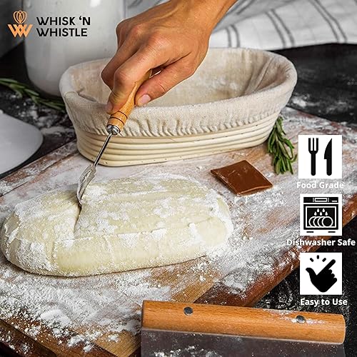 Miniatura 8 de Banneton - Juego de cestas ovaladas para pan, 2 a 10 pulgadas, suministros y herramientas para hornear pan, batidor de masa, raspador, plumero de