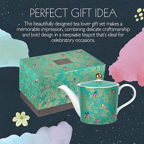 Miniatura 7 de Portmeirion Sara Miller Chelsea - Tetera de porcelana fina, diseño floral de 2 pintas con detalles dorados, elegante té de la tarde esencial con