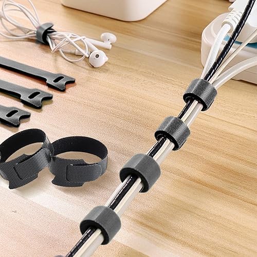 Miniatura 1 de Bridas reutilizables para cables, 25 unidades, 8 pulgadas, organizador de cables ajustables, color negro