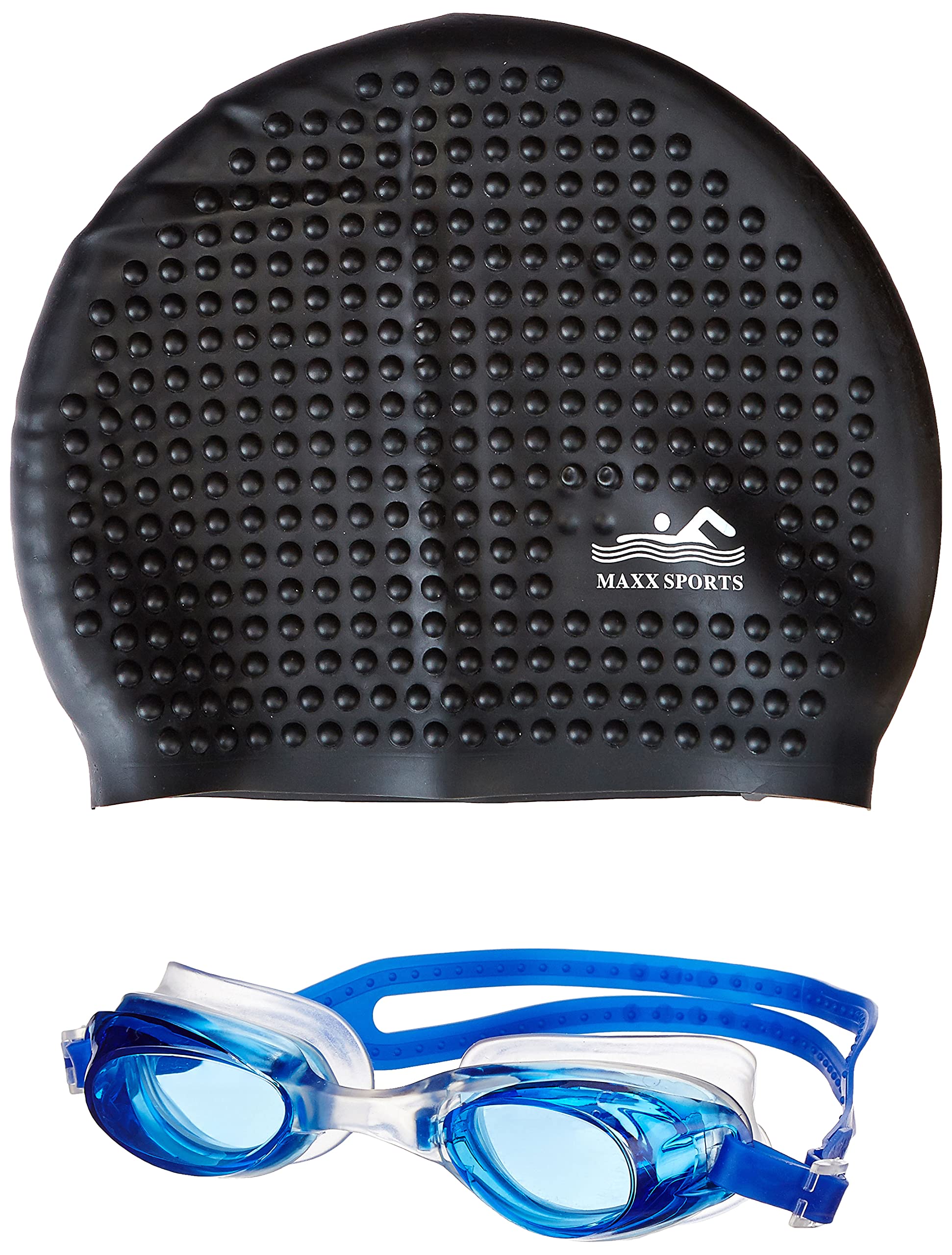 I-SWIM MENS COSTUME IS-5508 BLACK ROYAL MANTONGNI WITH POCKET SIZE FREE SIZE WITH GOGGLES SILICON JOINTLESS WITH BOX BLUE AND 100% SILICONE SWIMMING CAP BIG DIMPLE BLACK 1