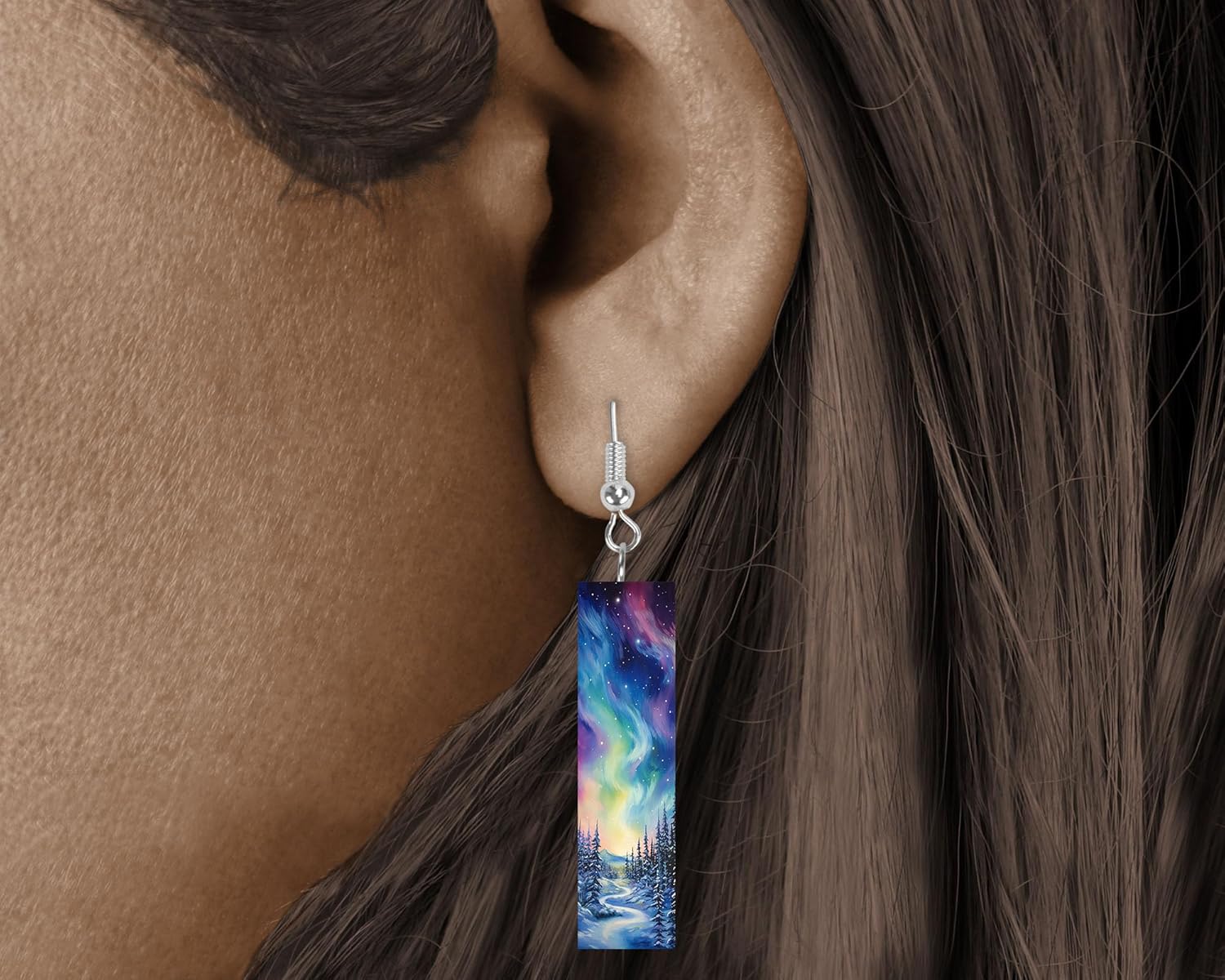 Earrings, Colorful Wood Bar Handmade Jewelry Wood Earrings Light Weight Printed Image Dangle Earring - Image 3