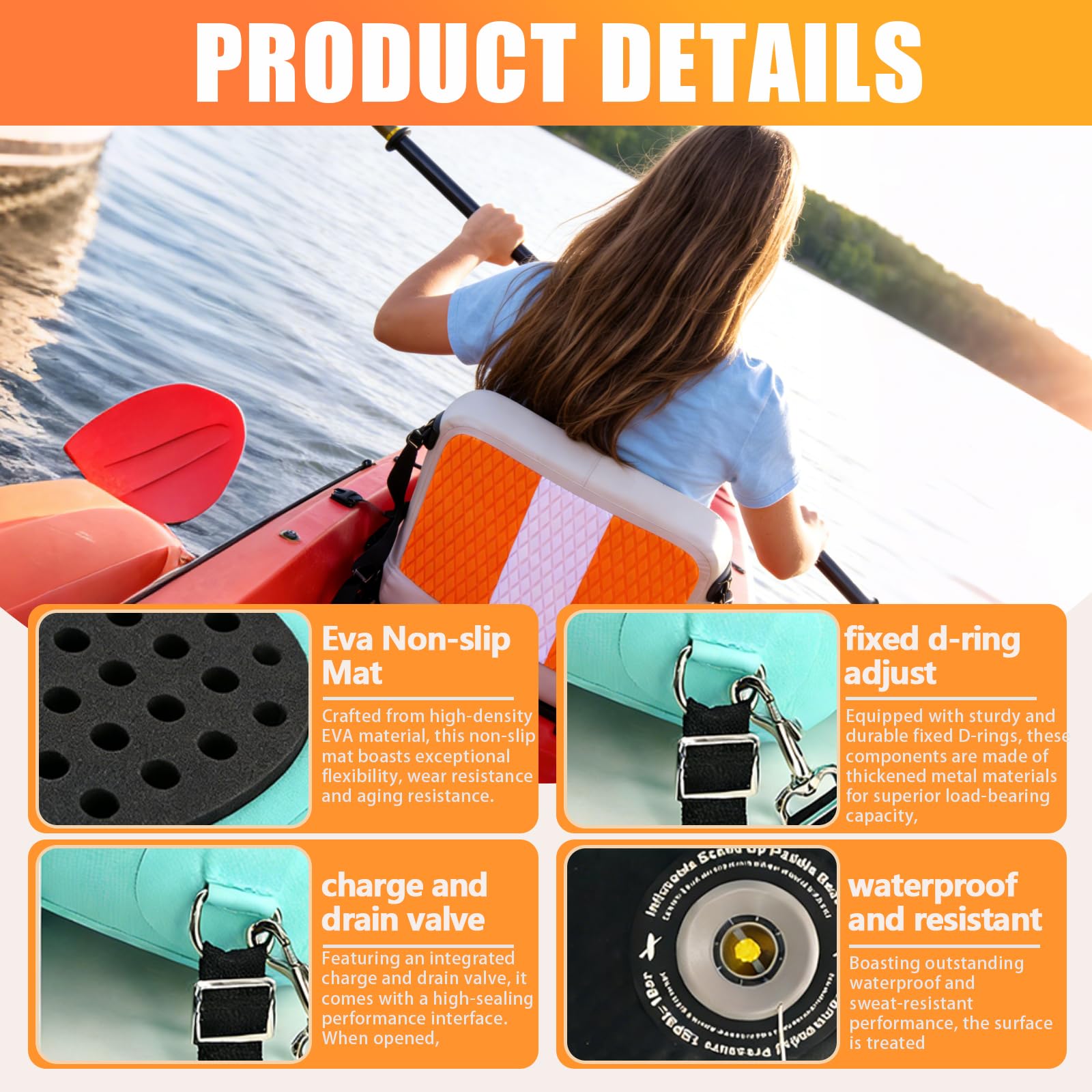 Asiento Para Tabla De Paddle Surf, Asiento Kayak Inflable Universal Con Ergonómico Respaldo Ajustable Para Tablas De Surf Pesca Kayak Y Camping Al Aire Libre Para Adultos - 45x40cm