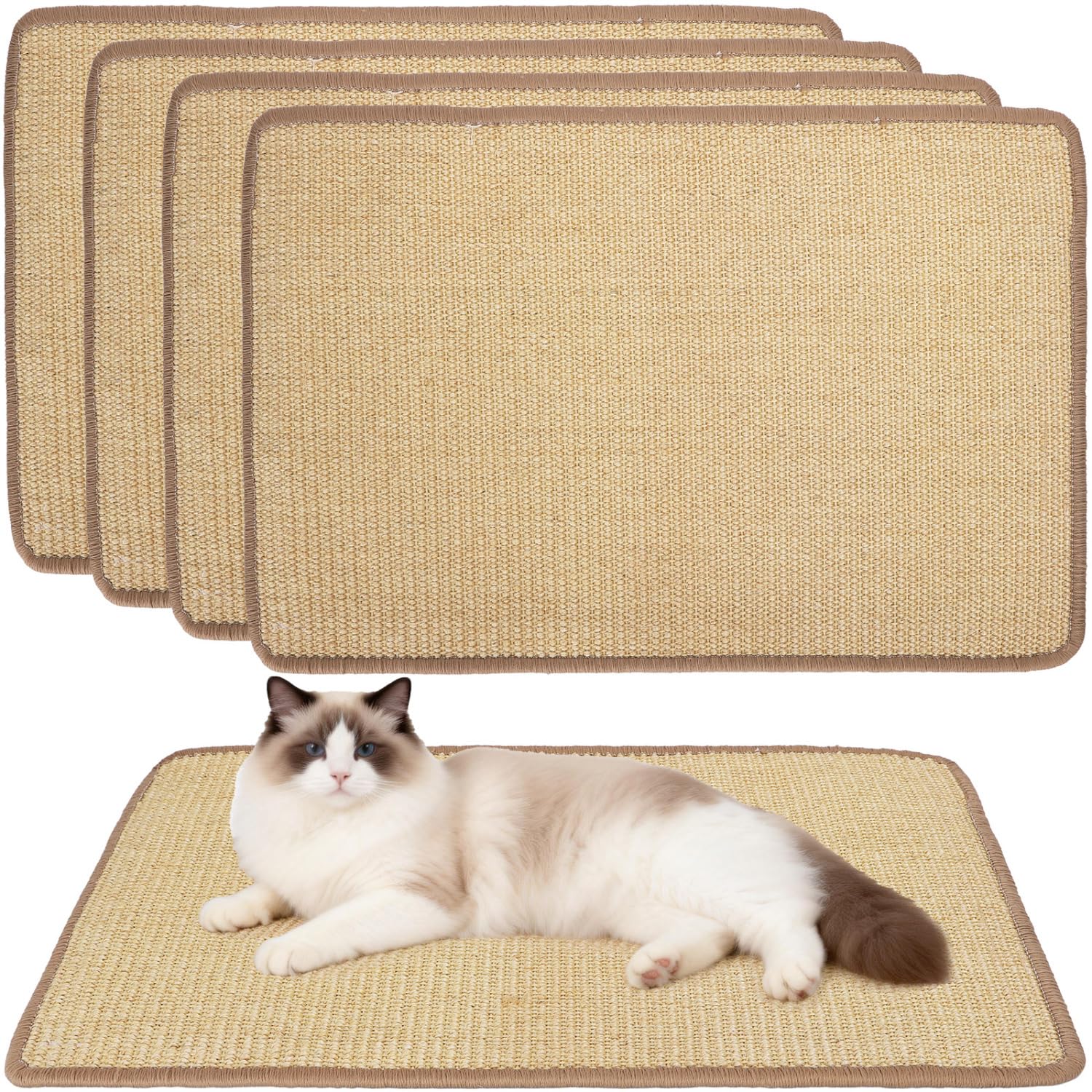 Nobleza 4Pack Cat Scratching Mats, 60x40cm Natural Sisal Cat Scratch Mat, Self-Adhesive Cats Scratching Pad for Indoor Cats, Kitten Sofa Protector, Anti Kitten Kitty Scratch Furniture Protector
