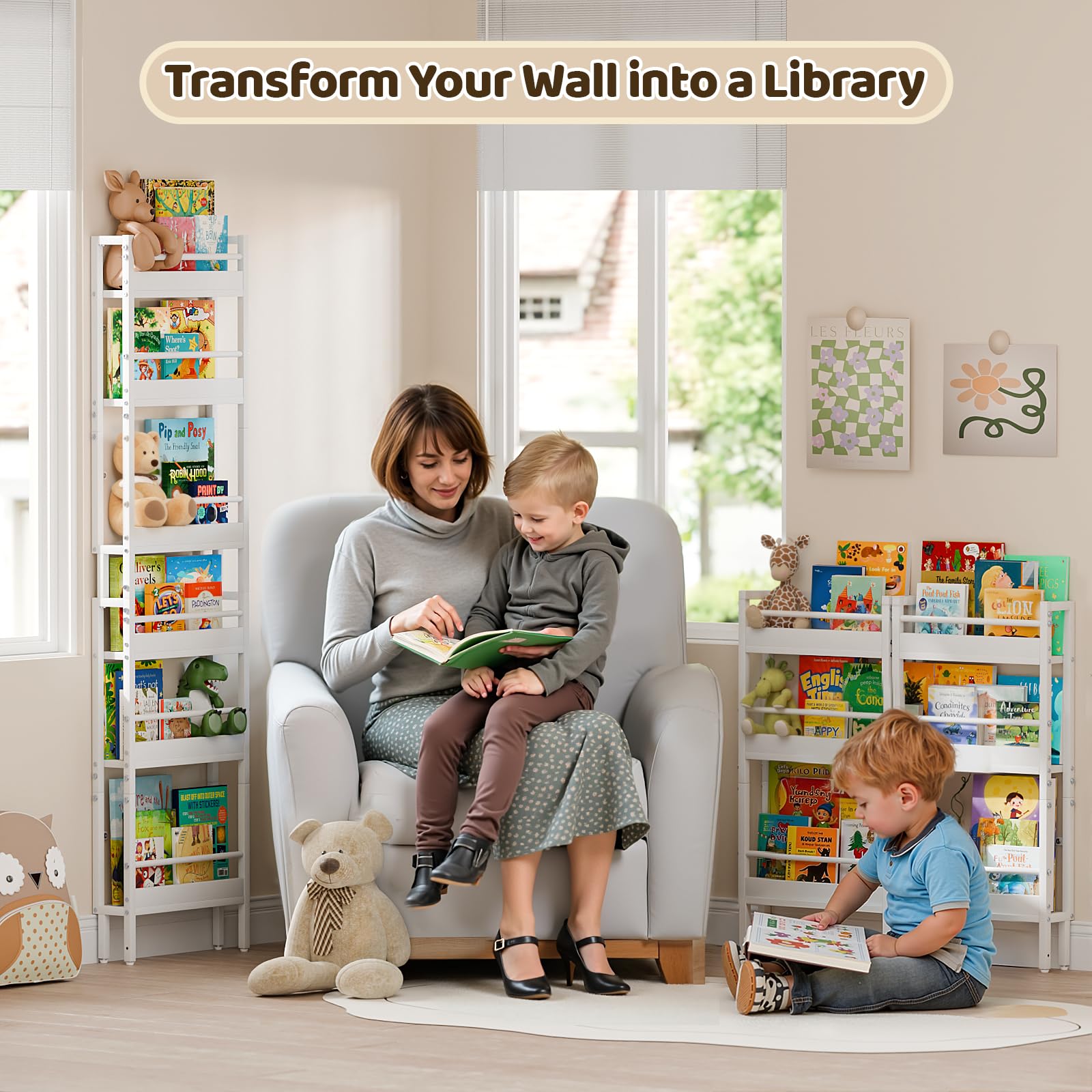 HAVLOTII Libreria per bambini – Scaffale a parete a 6 ripiani per la camera dei bambini, libreria dietro la porta per neonati/bambini, scaffale angolare da parete per camera da letto/asilo, organizer