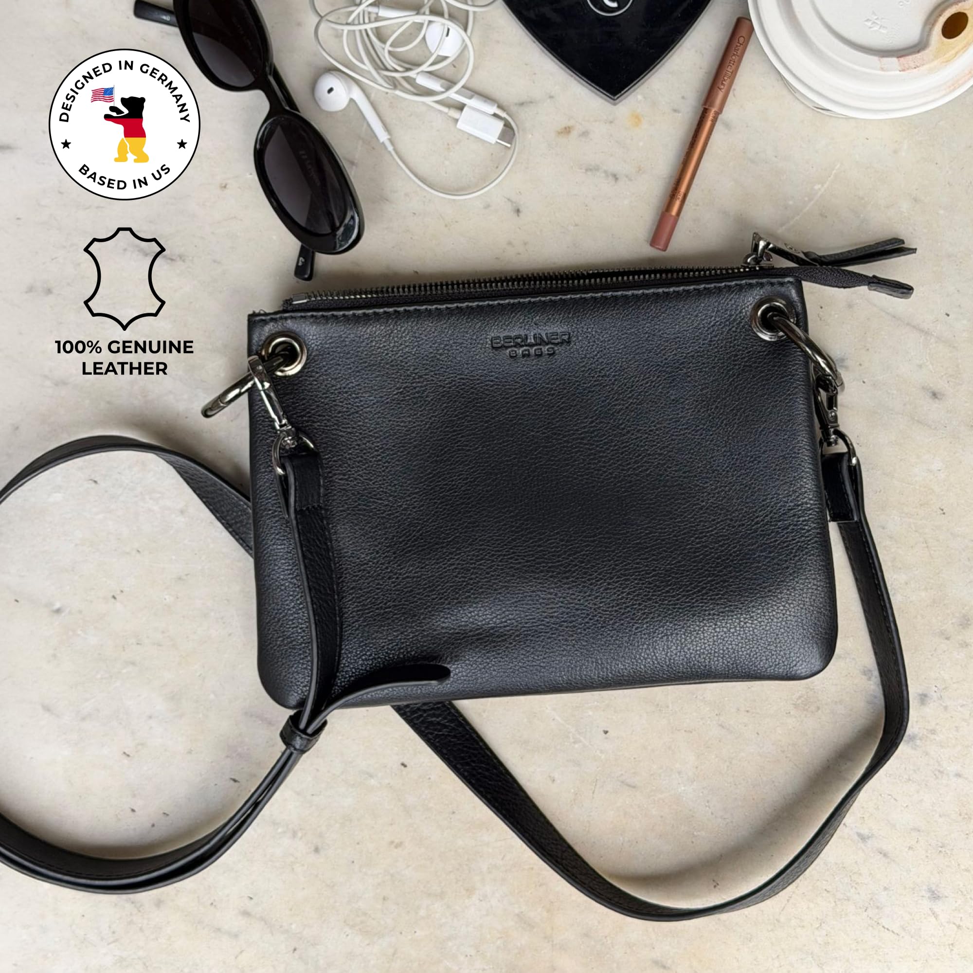 Berliner Bags Borsa a tracolla Nice Premium, in pelle, colore nero