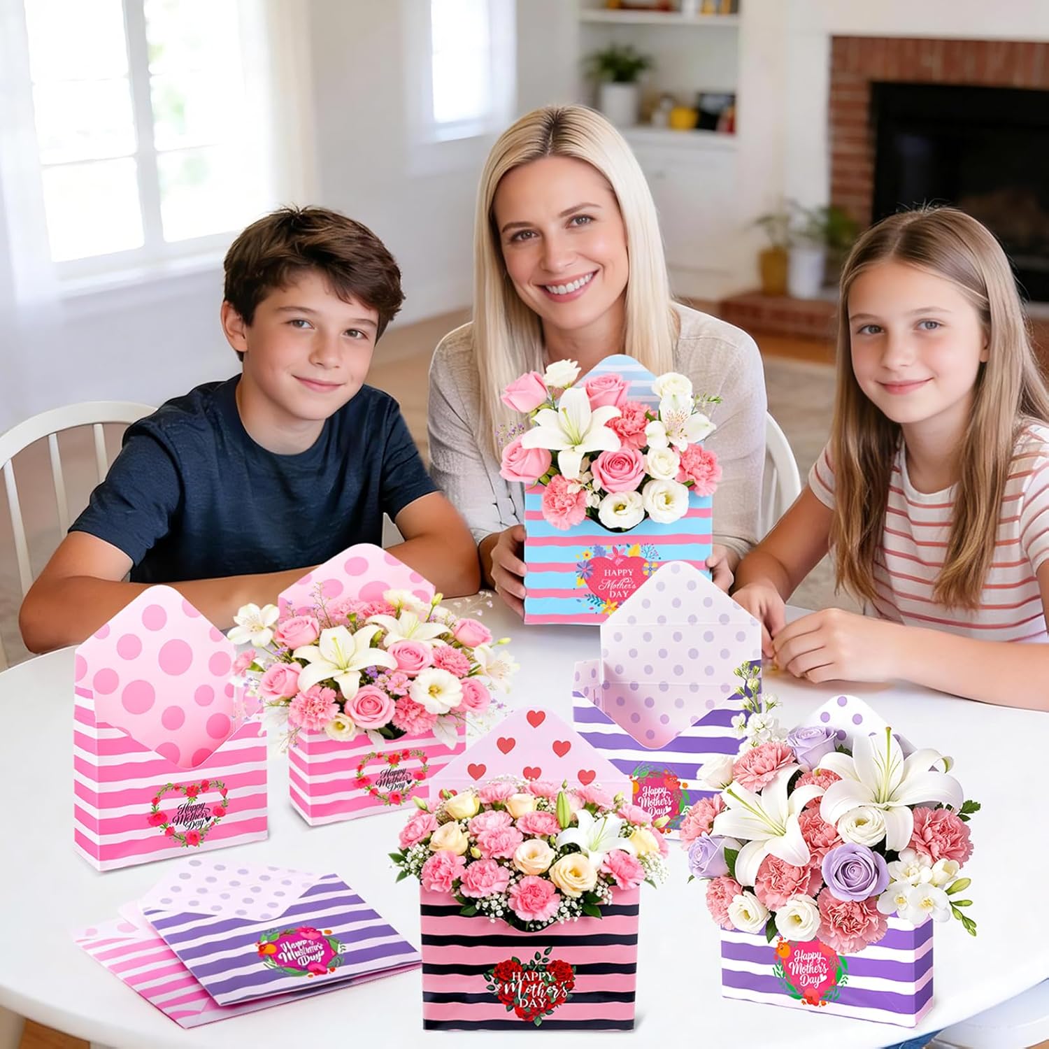 12 Pcs Gifts for Mothers Day Florist Box Mothers Day Bouquet Envelope Boxes Stripe Mother Gifts Floral Envelope Boxes Paper,Flower Bouquet Packaging Gift Box Wrapping for Wedding Birthday Party Decoration
