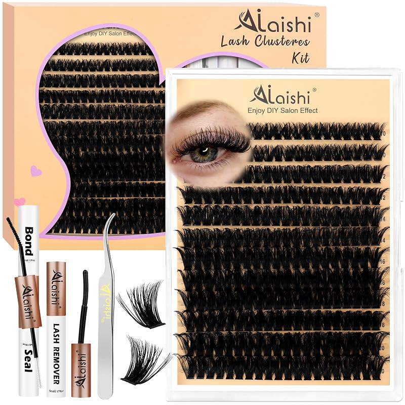 Kit de Cílios em Tufos AILAISHI Enchant - Amethyst-Luxe Set, Curvatura D, 240 unidades de 10 a 20 mm com Bond & Seal, removedor e pinça