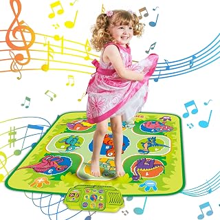 Growinlove Dance Mat for Kids, Musical Play Mat Dance Pad with 5 Game Modes, Music, Adjustable Volume, Light Up Dancing Challenge Mat, Birthday Gifts for 3 4 5 6 7 8 Year Old Girls Boys, Green