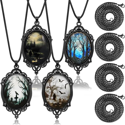 8 piezas de collar gótico, joyería gótica, regalos de bruja para mujeres, collares de gargantilla de camafeo, cadenas de acero inoxidable negro,