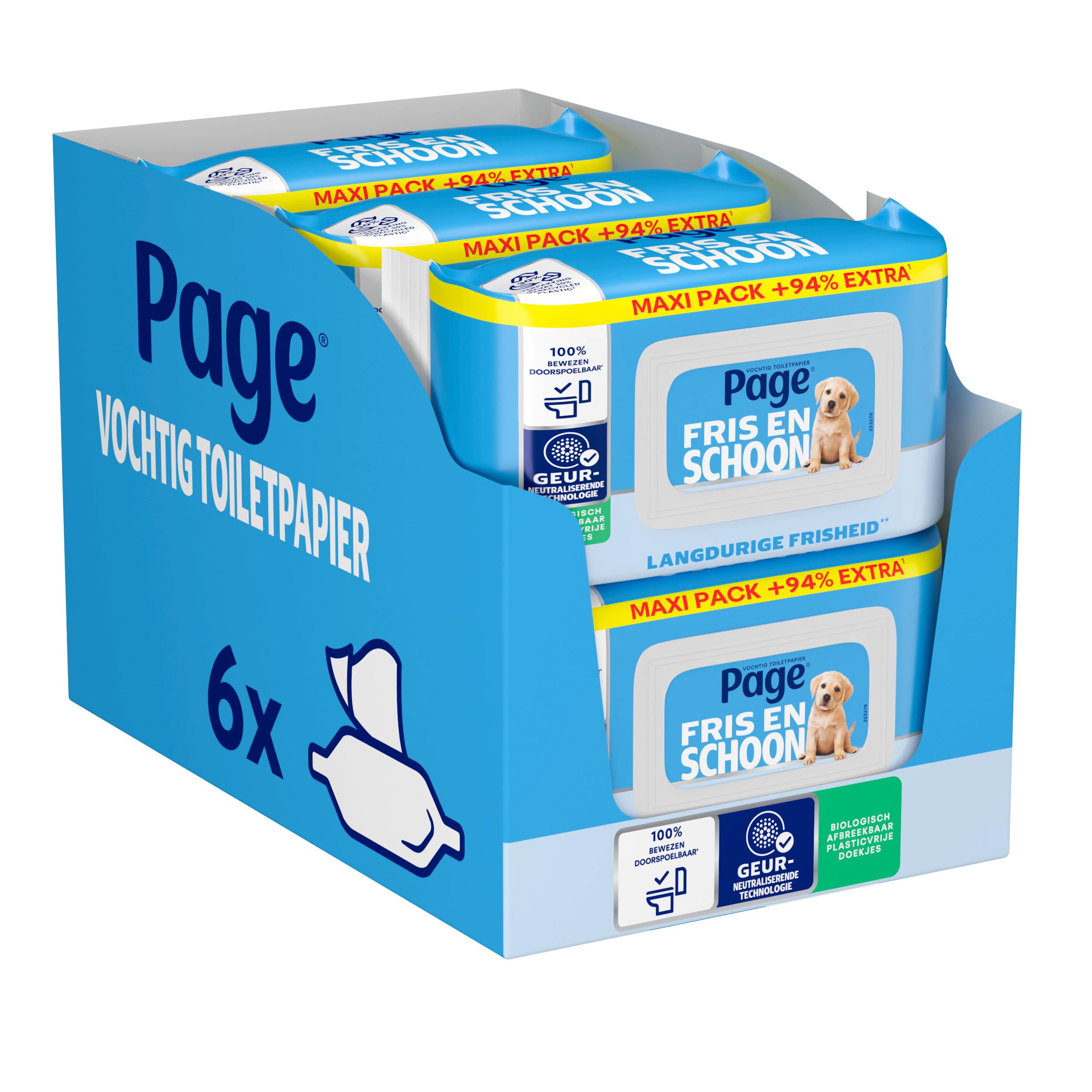 Page wilgotny papier toaletowy - kompletny czysty Maxipack - 444 sztuki (6 x 74 sztuki) - opakowanie ekonomiczne