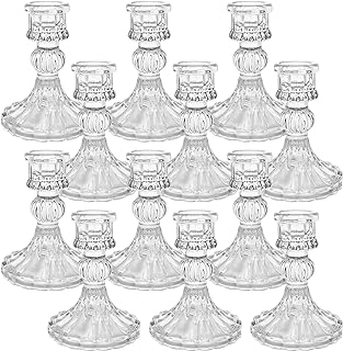 12 Pack Glass Candlestick Holders- Clear Taper Stripe Candle Holders for...