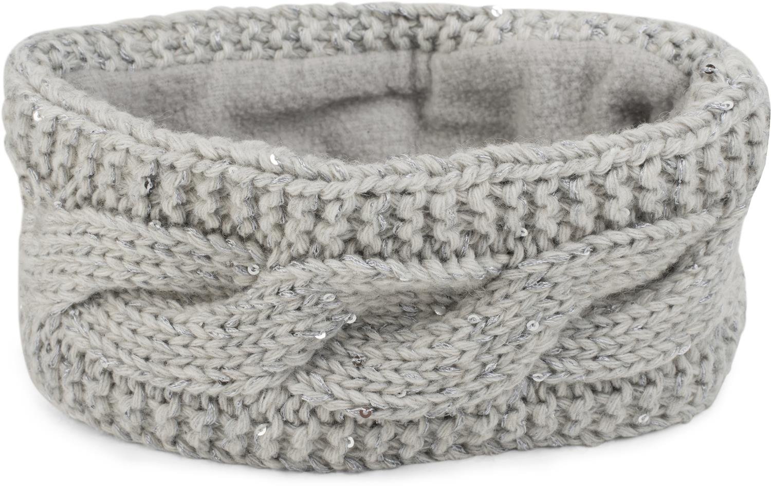 styleBREAKER Women Browband coarse knit with plait pattern and sequins, warm fleece lining, hair band, headband 04026002