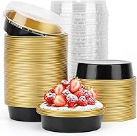 Vista 34 de Beasea Paquete de 20 Moldes para Cheesecake con Tapas, 8 Oz, 4 Pulgadas Moldes Redondos de Papel de Aluminio para Tartas, Contenedor para Muffins