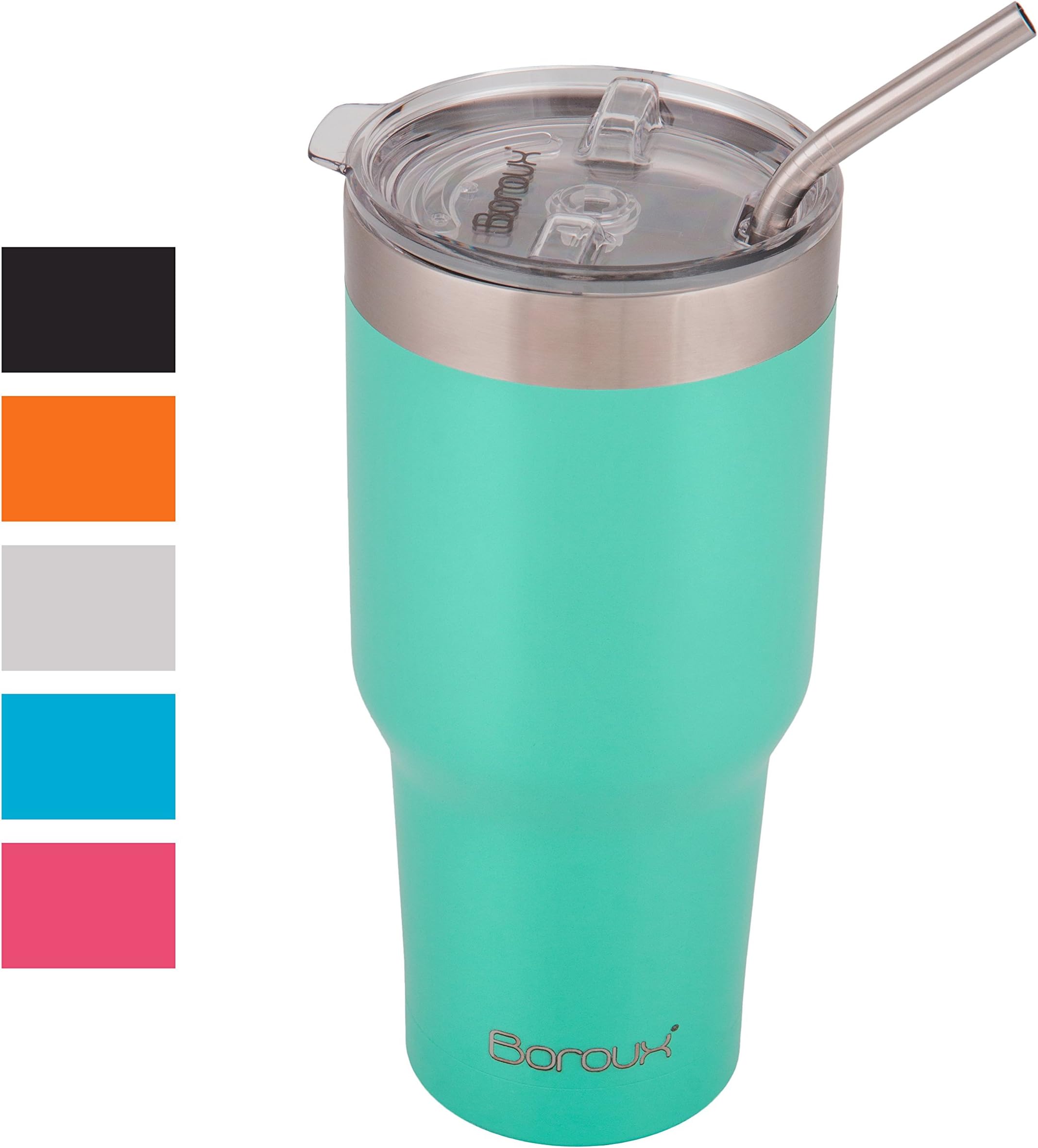 Boroux Climate Series 30oz Insulated Stainless Steel Tumbler Cup / Travel Coffee Mug with Extra Wide Stainless Steel Straw - SEAFOAM GREEN