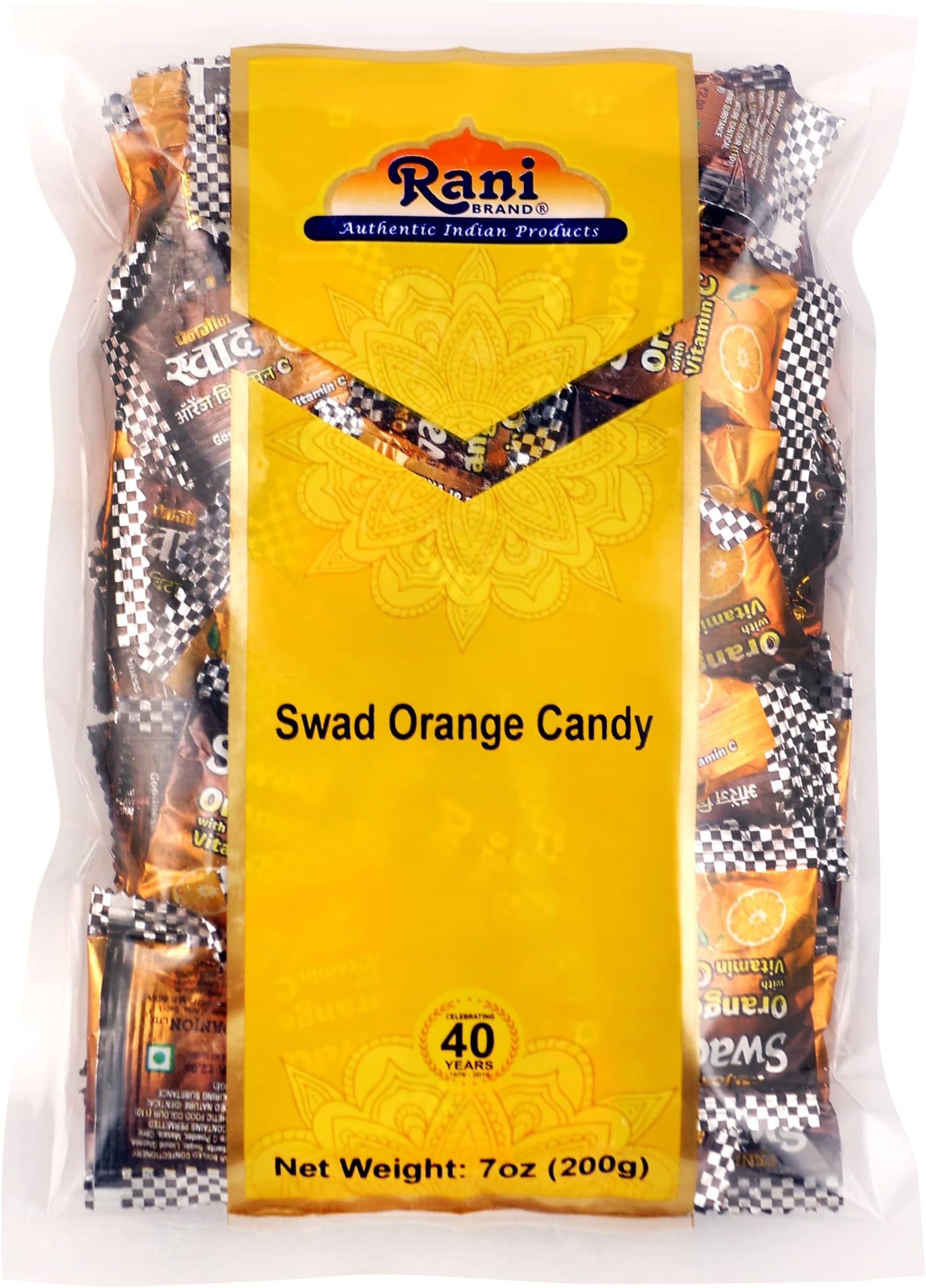 Rani Swad Orange Candy 7oz (200g) Individually Wrapped ~ Indian Tasty Treats | Vegan | Gluten Friendly | NON-GMO | Indian Origin