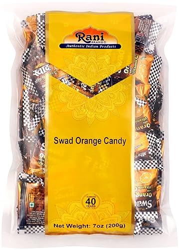 Rani Swad - Caramelo de naranja de 7 onzas (7.05 oz) envuelto individualmente Delicias indias Vegano Apto para gluten Sin OMG Origen indio