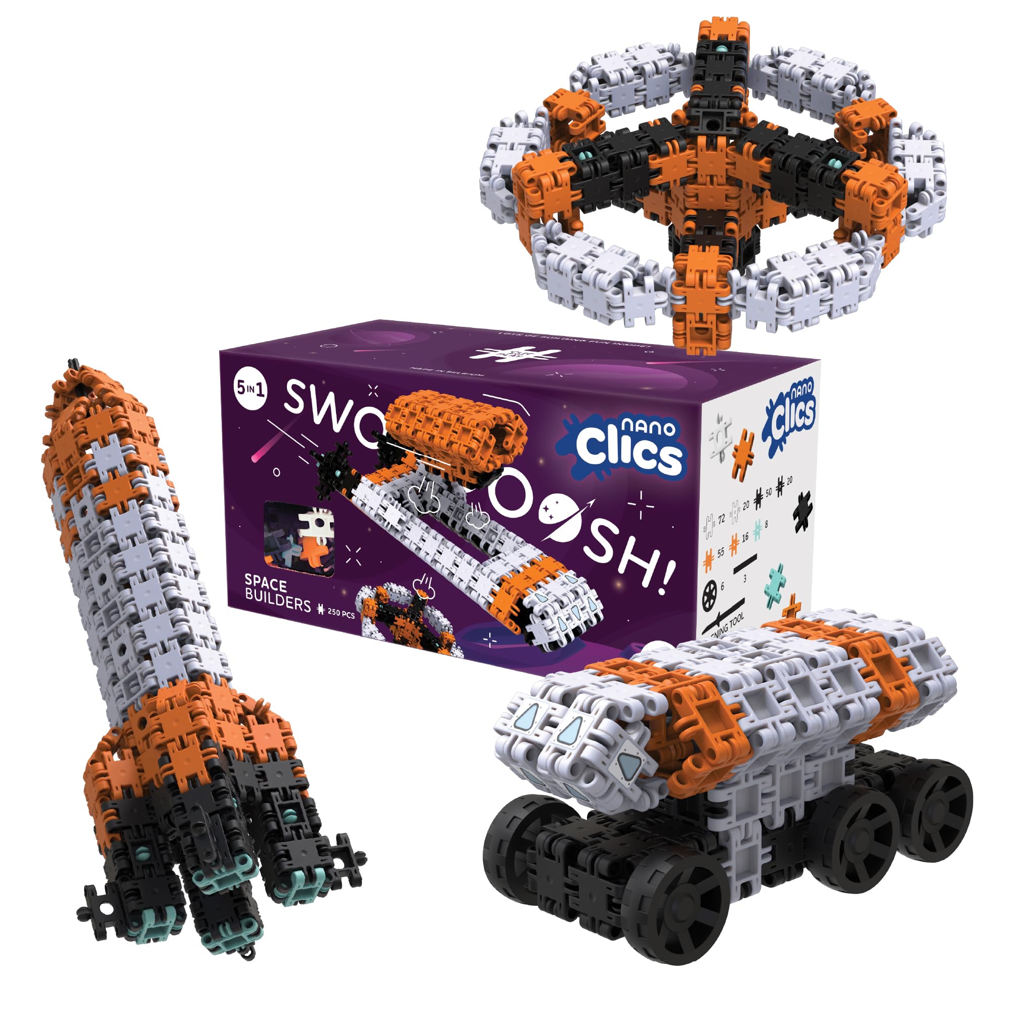 Clics Nano Creative Builders 250, Konstruktionsspielzeug für Kinder ab 8 Jahren, kreatives Lernspielzeug im 250-Teile-Set, Bausteine für Mädchen und Jungen, langlebiges Spielzeug.