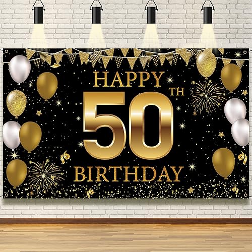 Cartel de fondo para decoración de cumpleaños número 50, decoraciones de feliz cumpleaños 50 para hombres y mujeres, fiesta de cumpleaños de 50