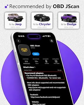 Vgate VLINKER MC+ Bluetooth OBD2 Diagnostic Scanner Code Reader Designed for OBD JScan App Suitable for Jeep, for Dodge, for Chrysler