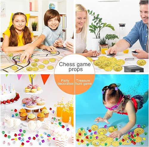 Miniatura 3 de 400 piezas de oro pirata monedas de plástico gemas pirata tesoro joyas de acrílico para niños niñas tema pirata juego tesoro caza fiesta favor