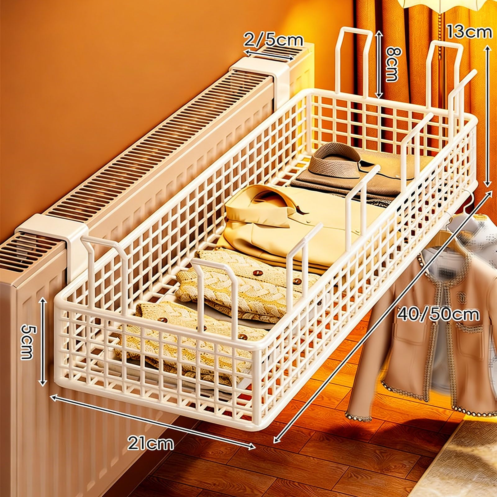Mensola per termosifone senza foratura, scaffale multifunzionale in ferro battuto, design salvaspazio per soggiorno o camera da letto, forte capacità portante, facile accesso, 40 x 21 x 13 cm