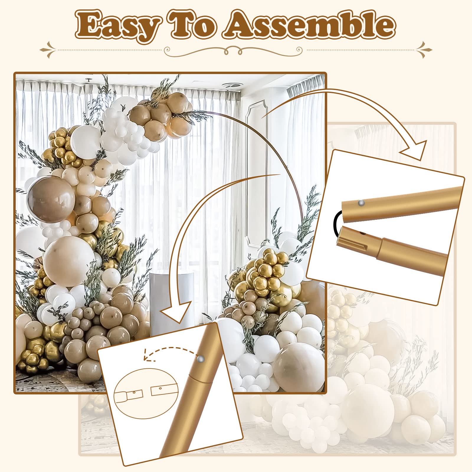 HeyMate Round Balloon Arch Kit, 6.98ft (2.13m) Large Size Metal Golden Circle Balloon Arch Upgrade Round Backdrop Stand for Baby Shower Wedding Birthday Party Photo Background Decoration