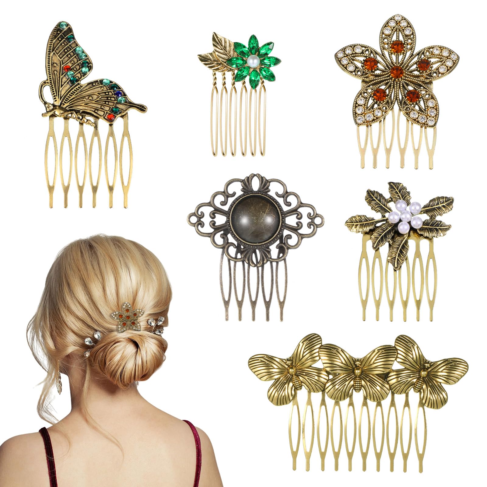 6 Pack Vintage Hair Side Combs, Retro Metal Hair Comb Clips with Teeth
