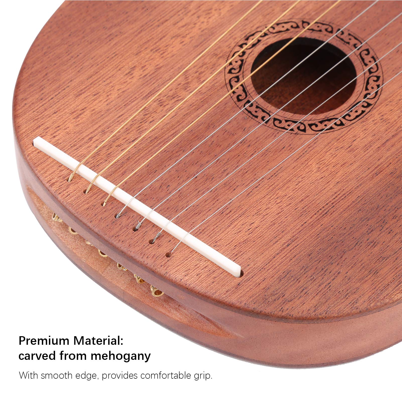 VGEBY Arpa de Cuerda de Madera, Arpa de Lira Palisandro Cuerda Estable Duradera Llave giratoria portátil Instrumento de Cuerda de 7 Metales de Madera Stringed Instrument