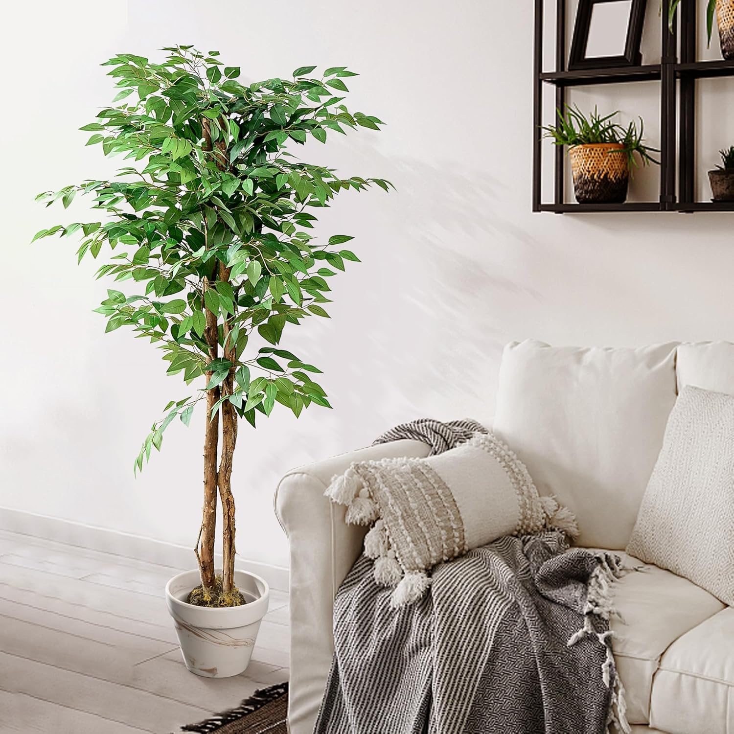 VECELO Artificial Ficus Tree with Sturdy Nursery Pot, 5FT Faux Silk Plant for Indoor Outdoor Home Garden Decor, 1 Pack