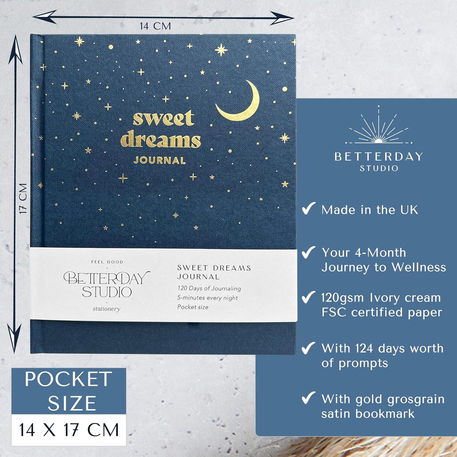Sweet Dreams Pocket Size Wellness and Mindfulness Journal - 5-Minute Mental Health Journal for Night Reflection, Wellbeing Tools for Self-Care - Navy Blue 3 81AvYp64ktL. AC SL1500