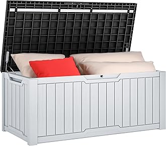 YITAHOME 120 Gallon Outdoor Storage Deck Box, Large Resin Patio Storage for Outdoor Pillows, Garden Tools, Waterproof, Lockable (Black&White)