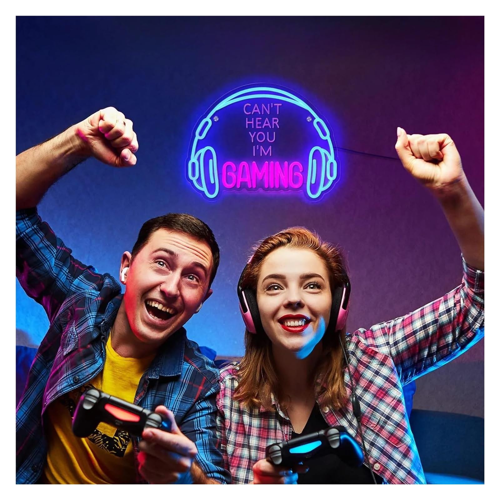 Décor Mural Lumière Panneau Néon Gaming Lumineuse, Casque D'écoute, Lampe De Jeu Pour Zone De Jeu, Salle Vidéo, Chambre De Garçon, Décoration Murale 40cmx30cm