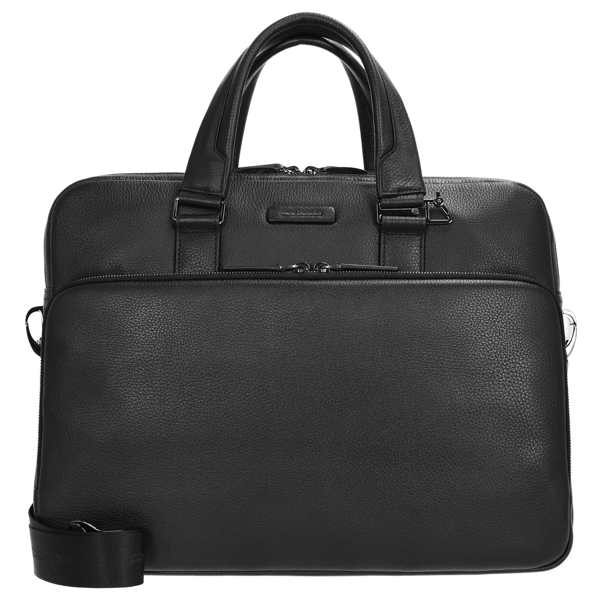 PIQUADRO Cartella in Pelle e Tessuto, Aktentasche aus Leder und Stoff,