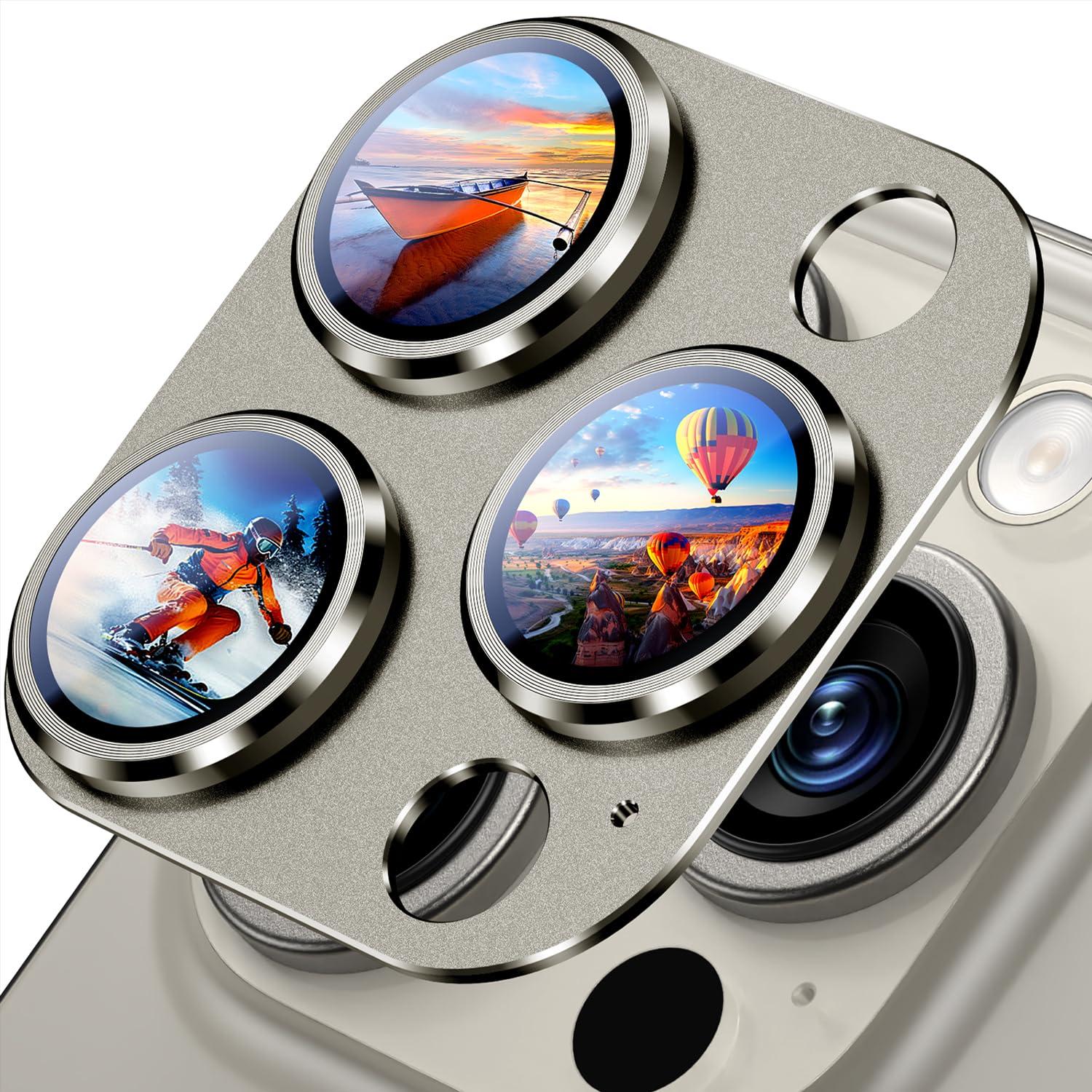 uyiton compatible with iphone 16 pro/iphone 16 pro max camera lens protector - [not easy to break][strong adsorption][case-friendly] metal tempered glass rear camera screen cover - natural titanium
