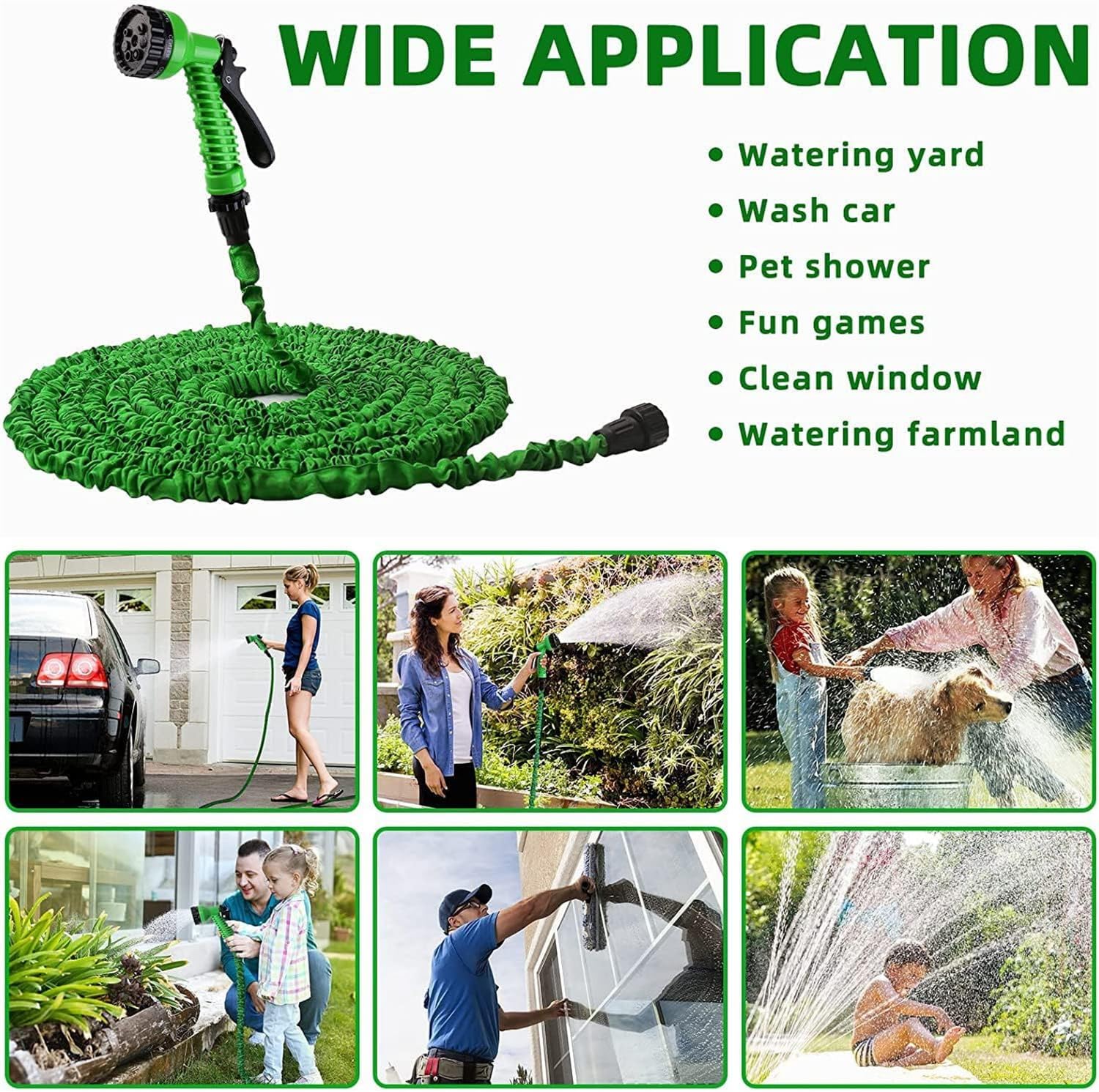 30 m erweiterbarer Gartenschlauch mit Sprühdüse mit 7 Funktionen, multifunktionaler Wasserschlauch für Gartenarbeit, Auto, Haustierwäsche