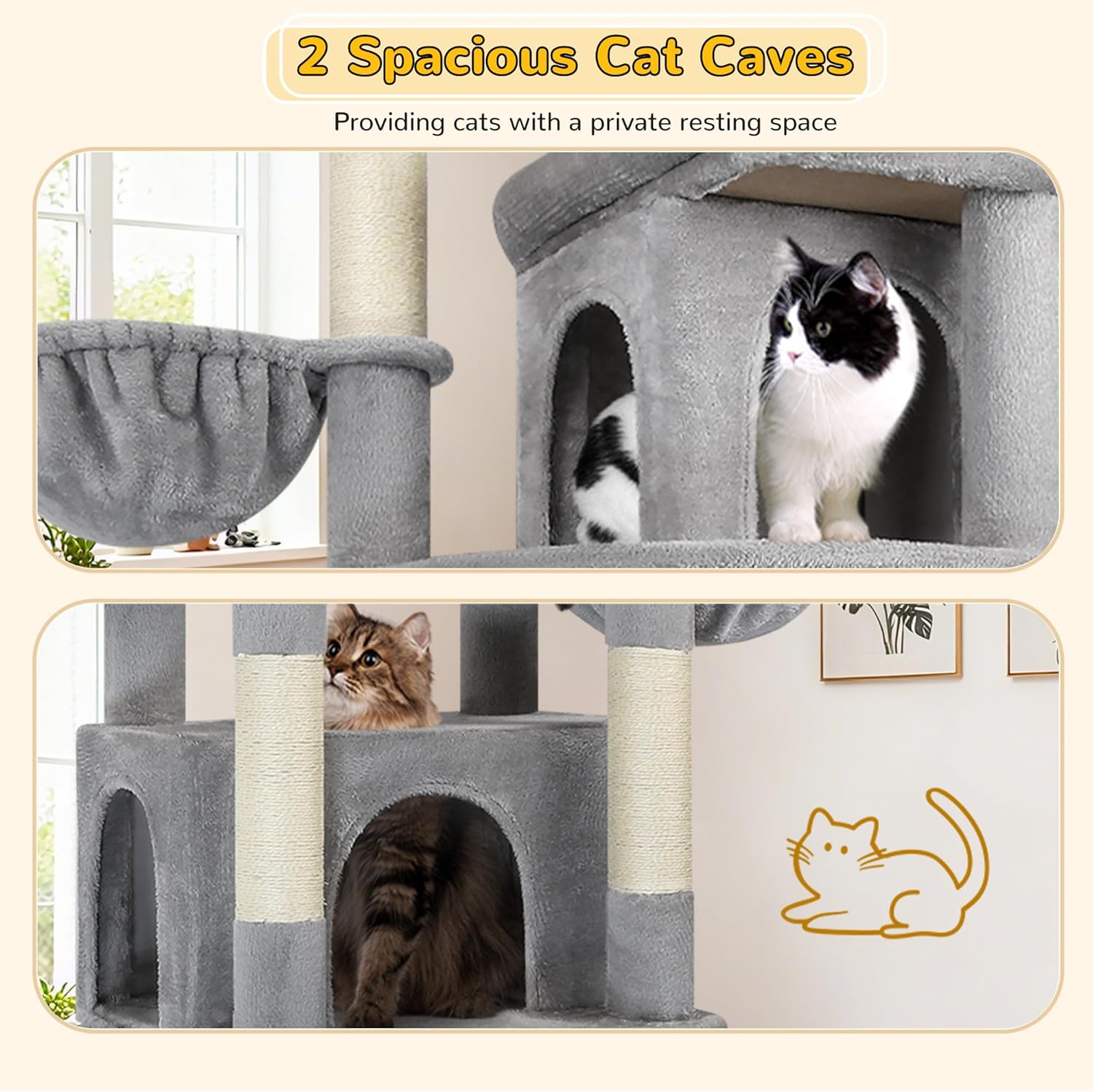 Image showing two hanging baskets with cats comfortably nestled inside, demonstrating a safe and cozy spot.