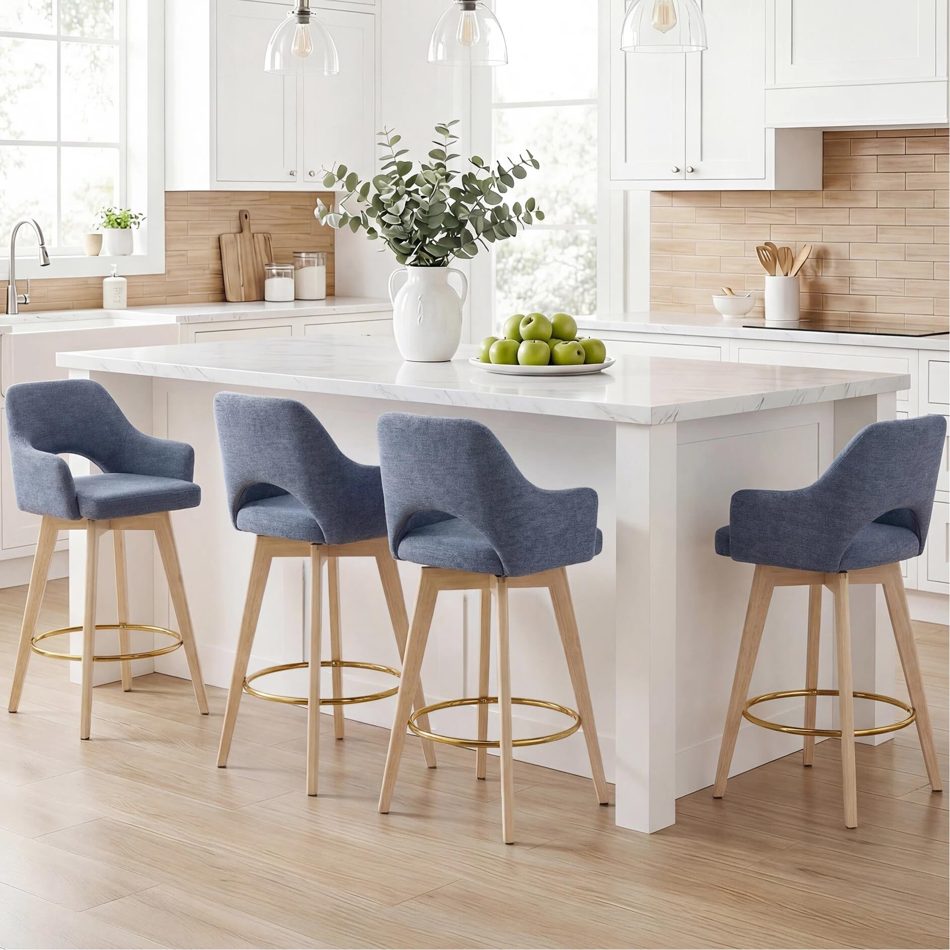 Zesthouse Swivel Bar Stools with Back &amp; Arms, Wood Counter Stools Set of 4