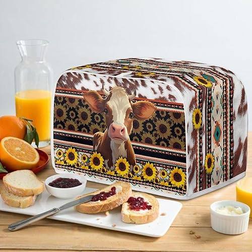 Miniatura 4 de Dolyues Cubiertas para tostadoras aztecas de 2 rebanadas de girasol y vaca, ranuras anchas, a prueba de polvo, protectores de huellas dactilares y