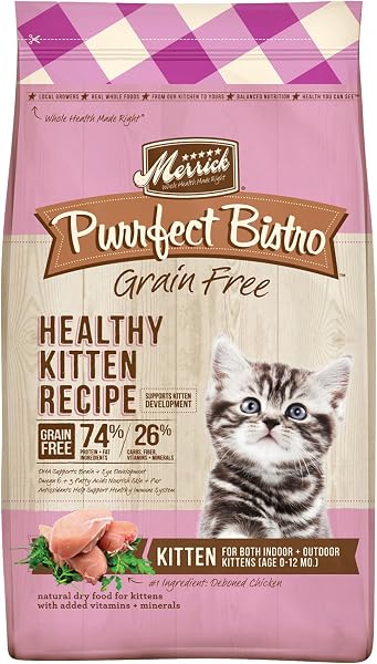 Merrick Purrfect Bistro Premium Grain Free Natural Dry Cat Food for Young Cats, Healthy Kitten Food Recipe - 7 lb. Bag