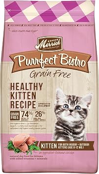 Merrick Purrfect Bistro Premium Grain Free Natural Dry Cat Food For Young Cats, Healthy Kitten Food Recipe - 4 lb. Bag