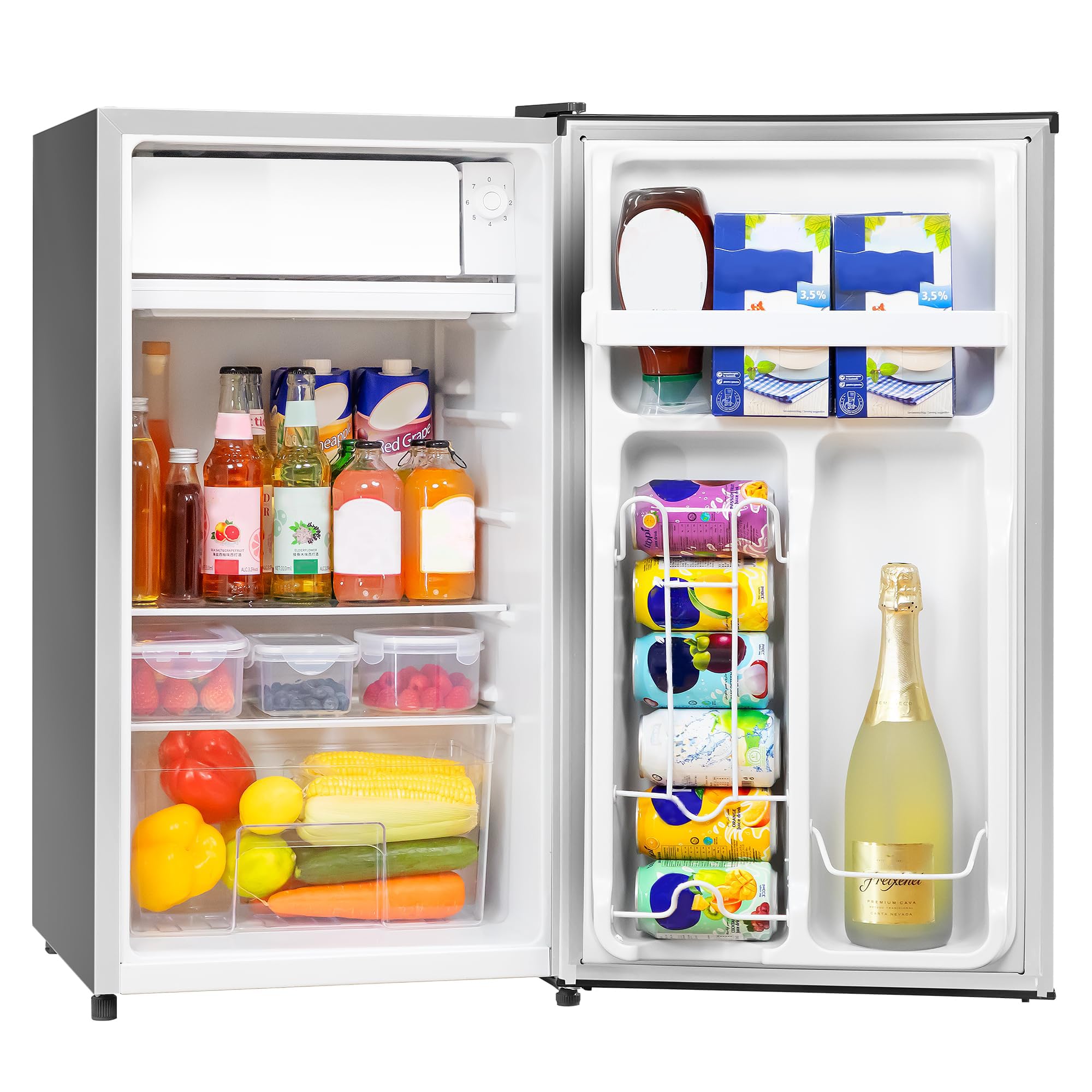 Manastin 3.2 Cu.Ft Mini Fridge with Freezer, Single Door Mini Fridge, Adjustable Thermostat, Energy Saving Mini Refrigerator for Bedroom, Office, Dorm (Modern Silver, 3.2 Cu.ft)