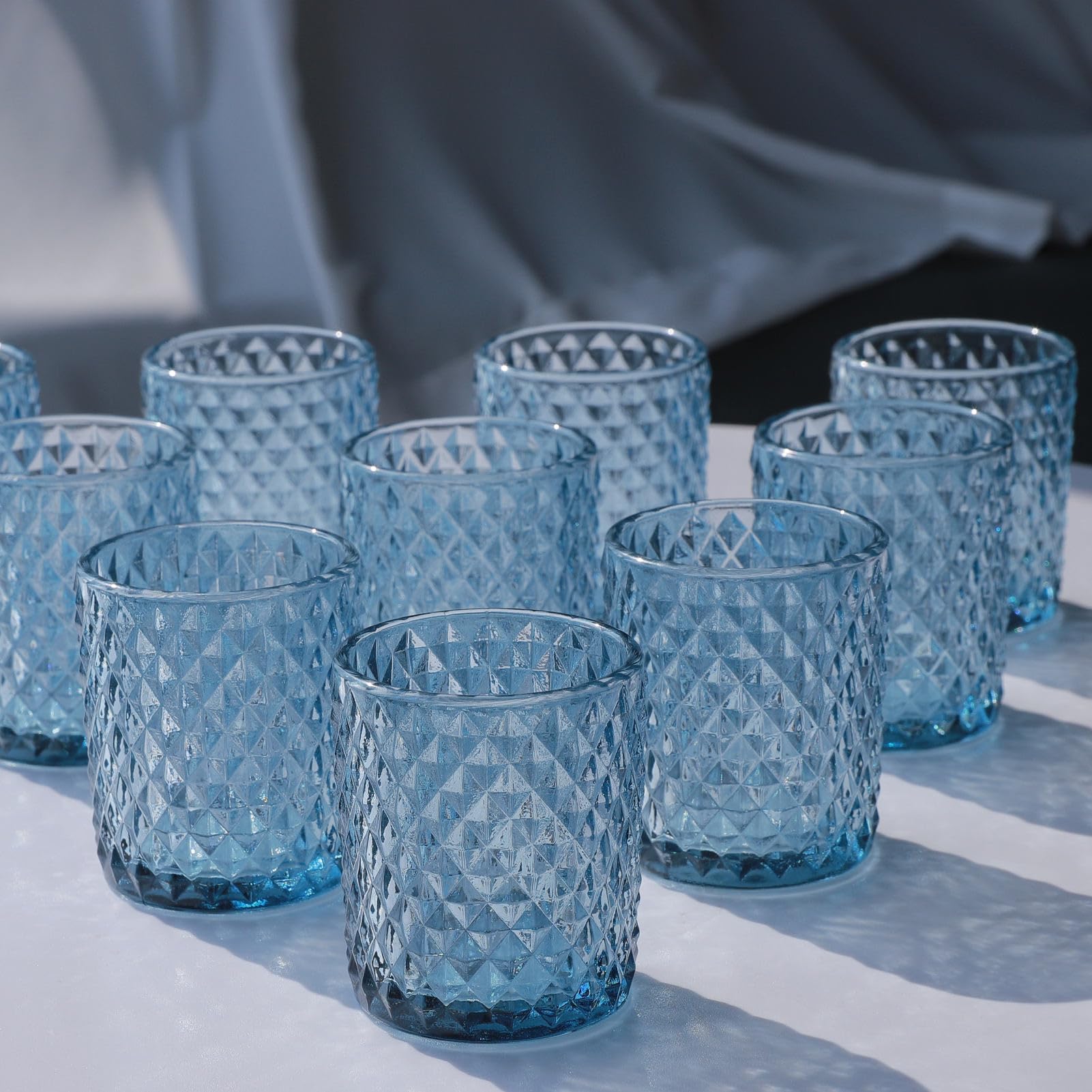 12 bicchieri da tè in vetro blu per matrimoni, decorazione da tavolo, portacandele in vetro per festa di compleanno, per decorazione della casa