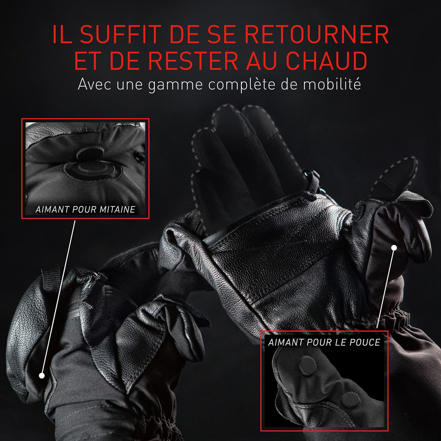 THE HEAT COMPANY Gants à Capuche Shell - Qualité Premium - Gants d'hiver - Extra Chauds - Fortement déperlants - Femme & Homme - Anti-Froid, Noir, sans sous-Gants