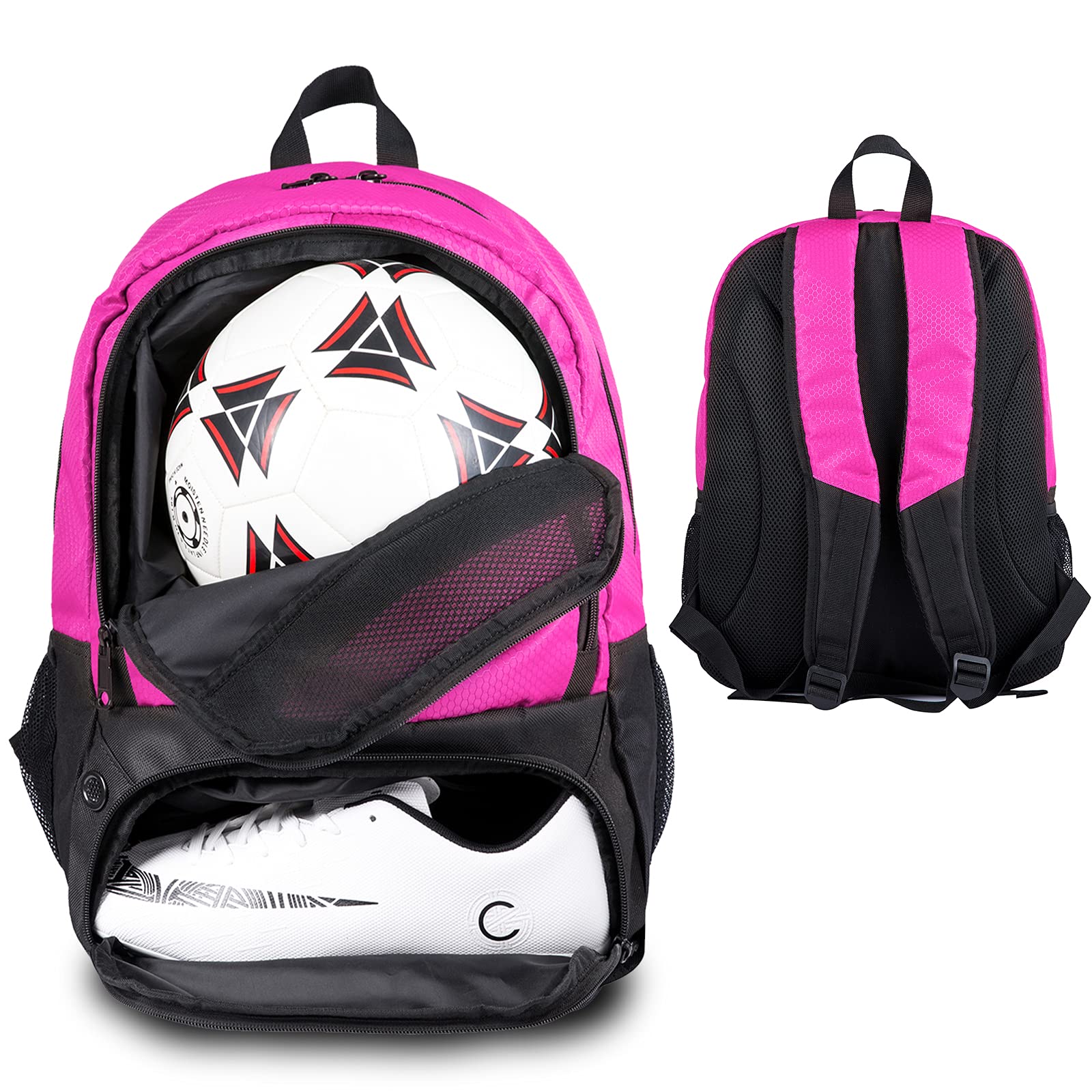 Himal OutdoorsSoccer Bag-Backpack for Soccer,Backpack for Football & Volleyball & Handball,Sports Bag with Separate Cleat and Ball Holder, Rose Red