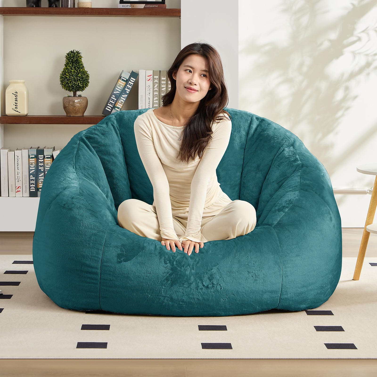 PUREMIND Giant Bean Bag Chair, Faux Fur Bean Bags Couch for Adults and Kids, Large Upholstered Been Bags Sofa Chair with Filler, Shell-Shaped Stuffed
