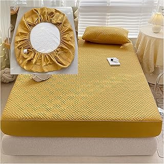 Protector de colchón impermeable para cama doble, sábana bajera ajustable de fácil cuidado, cómodo y resistente a la decoloración, color amarillo, 150 x 190 cm
