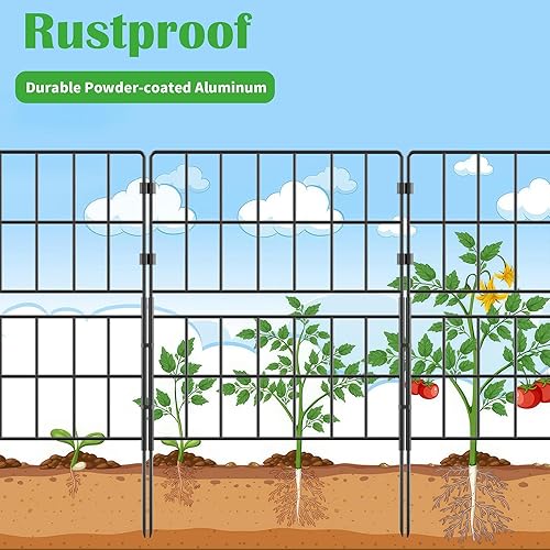 Miniatura 4 de HIHADUUM Paquete de 14 paneles decorativos de valla de jardín de 31.5 pulgadas de alto x 20 pies de largo, borde de alambre de metal sin excavación,